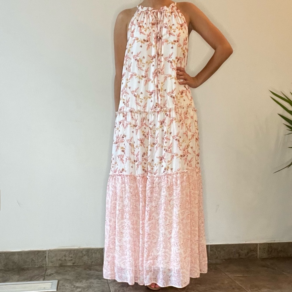 DREW Ivory Meadow Mixed Floral Ruffle Maxi Dress